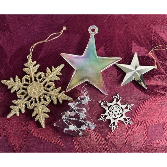 Grab Bag Mixed Lot 5 Christmas Holiday Ornaments, Stars, Tree, Snowflakes - Picture 1 of 5